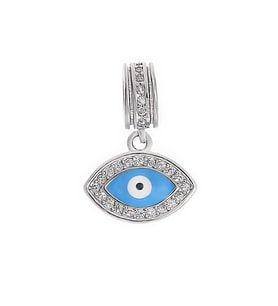 Kadın Mavi Renk Göz Model Taşlı Gümüş Charm (Gümüş Gri)