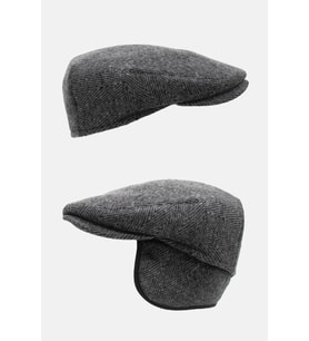 Erkek %100 Yün Kasket Kulaklı Şapka Flat Cap (Siyah)