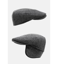 Erkek %100 Yün Kasket Kulaklı Şapka Flat Cap (Siyah)