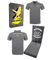Fenerbahçe Orijinal Lisanslı 2024/25 A Takım Polo Yaka Gri T-Shirt Hediyelik Ahşap Kutulu (Gri - Sarı)