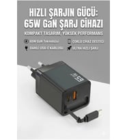 65W Süper Hızlı Şarj Cihazı Dahili Type-C Kablo USB-C & USB-A Çıkış Çoklu Cihaz Desteği