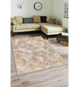 Yeşil Sarı Damask Desen Kaymaz Tabanlı Dekoratif Halı AL007 - 100 x 160 cm