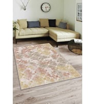 Yeşil Sarı Damask Desen Kaymaz Tabanlı Dekoratif Halı AL007 - 100 x 160 cm