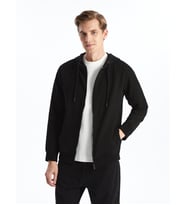 LCWAIKIKI Basic Siyah Kapüşonlu Basic Erkek Fermuarlı Sweatshirt