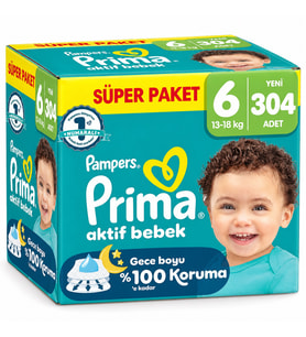 Prima Aktif Bebek Bebek Bezi 6 Beden 13-18 KG Extra Large 304 Adet Süper Ultra Pk