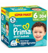 Prima Aktif Bebek Bebek Bezi 6 Beden 13-18 KG Extra Large 304 Adet Süper Ultra Pk