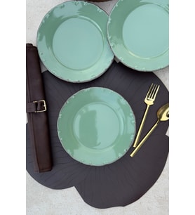 6 Kişilik 19 cm Yeşil Porselen Pasta Sunum Tabak Takımı