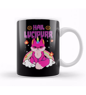 Cute & Funny Satanic Hail Lucipurr Rainbow Emo Cat Kupa Bardak Porselen