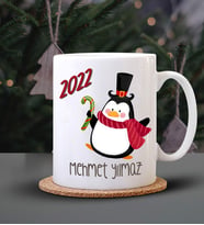Kişiye Özel 2022 Penguen Tasarımlı Beyaz Kupa