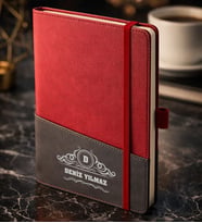 BK Gift Kişiye Özel Kırmızı Termo Deri Defter -15, Kartvizit Bölmeli, Çizgili Ivory Kağıt