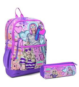 Coral High İlkokul Sırt Çantası ve Kalemlik Seti - Pembe Mor Fashion Girl - Kız Çocuk