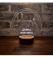Ramadan Mubarak Figürlü Dekoratif Hediye Led Masa Lambası 7 Işık Rengi Ahşap Taban (Sarı)