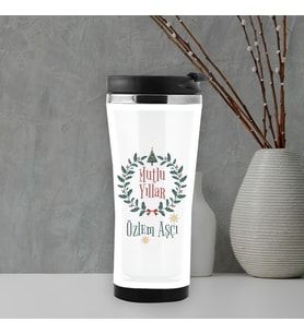 Yeni Yıl Hediyesi Kişiye Özel Mutlu Yıllar Termos Mug (Beyaz)