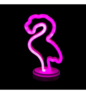 Neon Işıklı Flamingo Yazılı Masa Gece Lambası Pil ve Usb