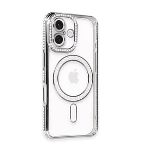İphone 16 Kılıf Joke Simli Magneticsafe Kılıf - Gri