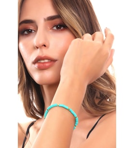 Kadın Altın Renk Geometrik Charm Detaylı Yeşil Renk Fimo Bileklik