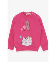Breeze Kız Çocuk Sweatshirt Simli Kedicik Baskılı 1.5-5 Yaş, Pembe