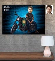 Kişiye Özel Karikatür Baskılı Ahşap Motorcu Erkek-7 30x40