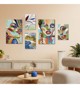 5 Parçalı Kanvas Duvar Tablosu Boho Güzel Kadın Tasarımı