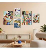 5 Parçalı Kanvas Duvar Tablosu Boho Güzel Kadın Tasarımı