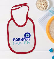 BK Kids Maşallah De Tasarımlı Kırmızı Bebek Mama Önlüğü-1