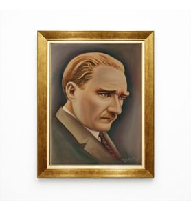 Tablore Atatürk Portresi Yağlı Boya Görünümlü Altın Renk Çerçeveli Tablo