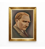 Tablore Atatürk Portresi Yağlı Boya Görünümlü Altın Renk Çerçeveli Tablo