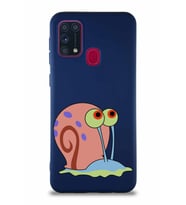 Samsung Galaxy M31 Soft Premier Kapak Salyangoz Gary Tasarımlı Silikon Kılıf - Lacivert (Şeffaf)