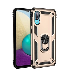 Samsung Galaxy A02 Kılıf Sofya Yüzüklü Silikon Kapak - Gold