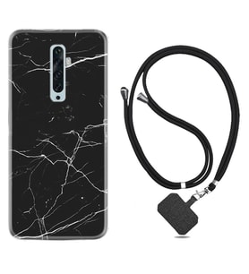 Oppo Reno 2Z 4 Lite 4 Pro 5 6 7 A31 Kılıf Boyun Askılı Silikon Siyah Mermer 1299