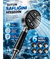6 Sprey Modlu Filtreli Duş Başlığı Büyük Su Paneli Silikon Nozullu Modern Tasarım