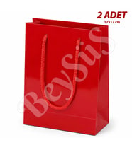 17x12 cm Parlak Kağıt Çanta Kırmızı 2 Adet