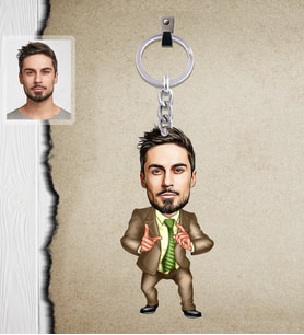 Kişiye Özel Patron Karikatürlü  Ahşap Anahtarlık Bay-10-Eco