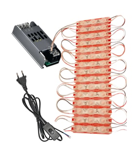 20 Adet 12 Volt 1.5 Watt 3 Lensli Kırmızı 2835 SMD Led Modül IP65 Modül 5A Trafo ve Arapurlu Güç Kab