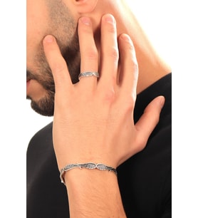Erkek Antik Gümüş Kaplama Ayarlanabilir Melek Kanadı Formlu Yüzük & Kelepçe Bileklik Set