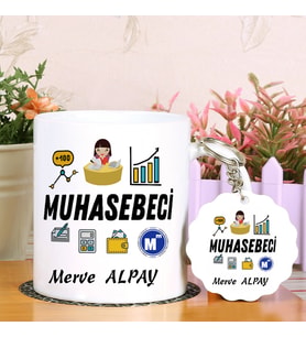 Kadın Muhasebecilere Özel Kupa Bardak ve Anahtarlık Hediye Seti (Model 1)