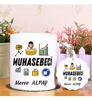 Kadın Muhasebecilere Özel Kupa Bardak ve Anahtarlık Hediye Seti (Model 1)