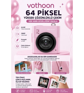 Mini Dijital Kamera 64mp 16x Digital Zoom Retro Vintage 1.4 ekranlı Video Kamera Taşınabilir Tasarım Pembe