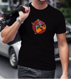 BK Gift Kaykaycı İskelet Tasarımlı Siyah T-Shirt-1