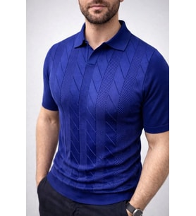 Erkek Yazlık Triko Dokuma Tişört Kısa Kol Polo Yaka T-Shirt - Lacivert