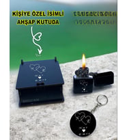 Kişiye Özel Isimli Sevgililer Günü Siyah Benzinli Çakmak Ve Anahtarlık Özel Ahşap Kutusunda