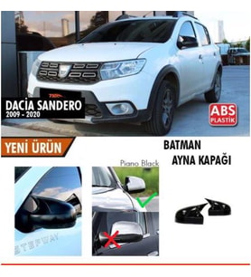 Dacia Sandero 2009-2020 Batman Yarasa Ayna Kapağı Piano Black ABS Plastik