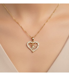 XUPING JEWELRY 14 Ayar Altın Kaplama, Kalpli Balerin Zirkon Taşlı Kolye