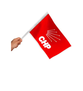 Sopalı CHP Parti Bayrağı (50 Adet) 1. Kalite Raşel Kumaş 20x30 cm