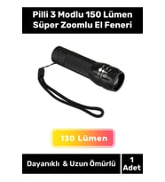 Özel Üretim 250 Metre Menzilli Beyaz Işık Pilli 3 Modlu 150 Lümen  Süper Zoomlu El Feneri