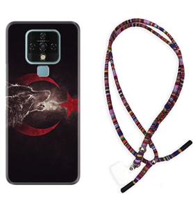 Tecno Camon 16 18P Pova Kılıf Boyun Asklı Rasta Silikon Kurt ve Ay Yıldız 1403