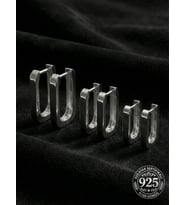 925 Ayar Gümüş Rodyum Kaplama Dikdörtgen Huggie Halka Küpe Seti 3'lü Çift - (Büyük-Orta-Küçük 3mm En)