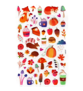 Sticker Kabartmalı Stiker Defter, Planlayıcı Etiket (lxk-024) - 22X14 cm - Sevimli Tilki ve Kirpi