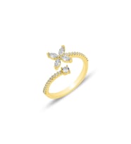 Gümüş altın yaldızlı zirkon taşlı dört yapraklı yonca ayarlamalı yüzük SGTL11993GOLD (Rose)