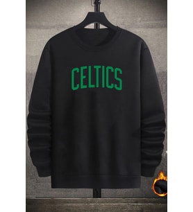 Unisex Celtics Baskılı Bisiklet Yaka Sweatshirt (Siyah)